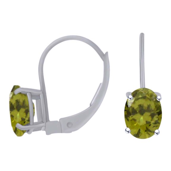 AFFY Oval Shape Simulated Peridot Solitaire Dangle Earrings In 14k Solid White Gold