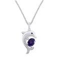 thumbnail image 1 of AFFY Oval Simulated Alexandrite & White,Black Cubic Zirconia Dolphin Pendant Necklace 14k White Gold Over Sterling Silver 18" Chain, 1 of 3