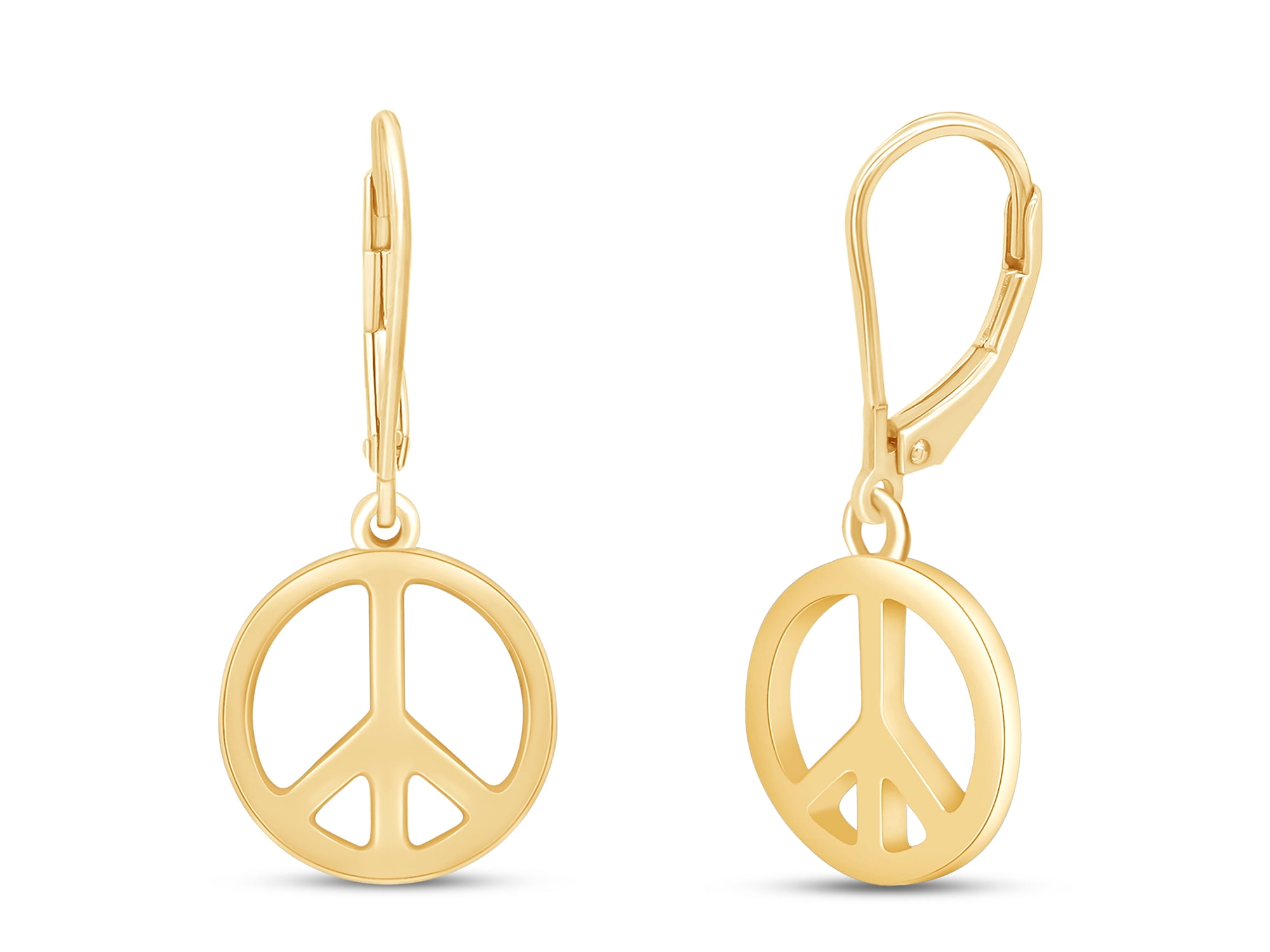 AFFY Peace Sign Lever Back Dangle Earrings Jewelry for Women in 14k Yellow Gold over Silver