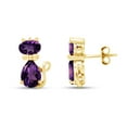 thumbnail image 1 of AFFY Pear & Oval Shape Simulated Amethyst Cute Animal Kitty Cat Stud Earrings In 14k Yellow Gold Over Sterling Silver, 1 of 5