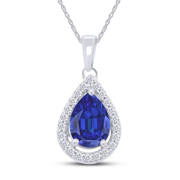 AFFY Pear Shape Simulated Amethyst & Round Cut White Cubic Zirconia Teardrop Pendant Necklace in 14k White Gold Plated 925 Sterling Silver with 18" Chain