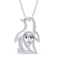 thumbnail image 1 of AFFY Pear Shape Simulated Emerald & White Cubic Zirconia Penguin Pendant Necklace In 14K White Gold Over Sterling Silver, 1 of 7
