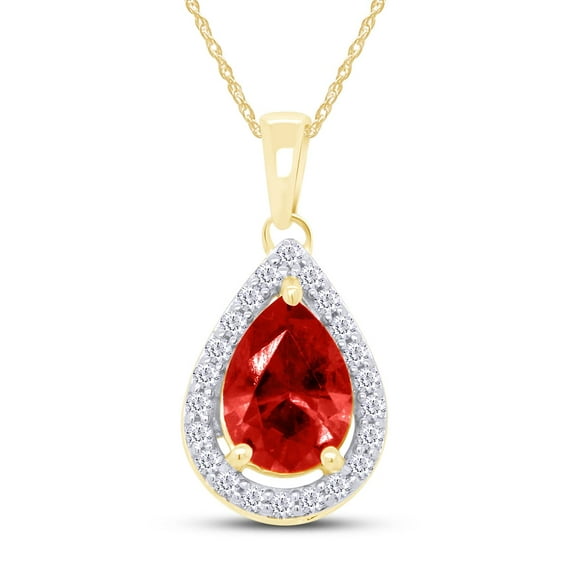 AFFY Pear Shape Simulated Garnet & Round Cut White Cubic Zirconia Teardrop Pendant Necklace in 14k Yellow Gold Plated 925 Sterling Silver with 18" Chain