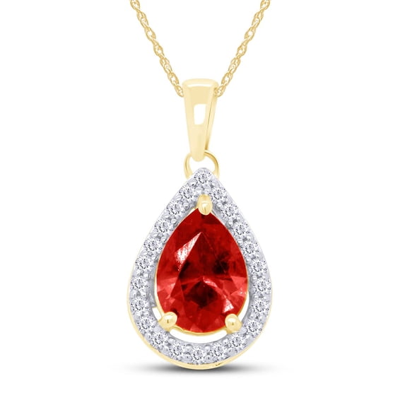 AFFY Pear Shape Simulated Garnet & Round Cut White Cubic Zirconia Teardrop Pendant Necklace in 14k Yellow Gold Plated 925 Sterling Silver with 18" Chain