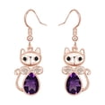 thumbnail image 1 of AFFY Pear Simulated Amethyst & Black, White Cubic Zirconia Cute Cat Animal Drop Dangle Earrings In 14k Rose Gold Over Sterling Silver, 1 of 1