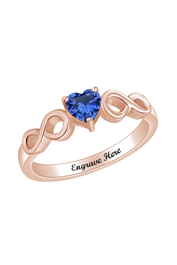 Personalized Heart Shape Simulated Blue Sapphire Infinity Heart Promise Ring In 14k Rose Gold Over Sterling Silver Ring Size-5