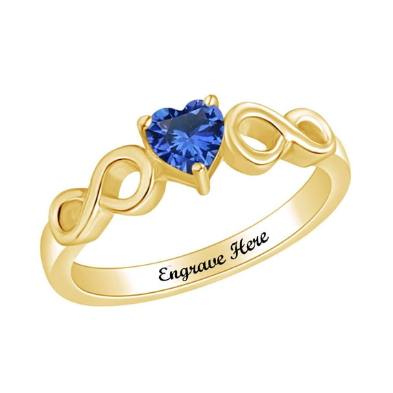 AFFY Personalized Heart Shape Simulated Blue Sapphire Infinity Heart Promise Ring In 14k Yellow Gold Over Sterling Silver Ring Size-9