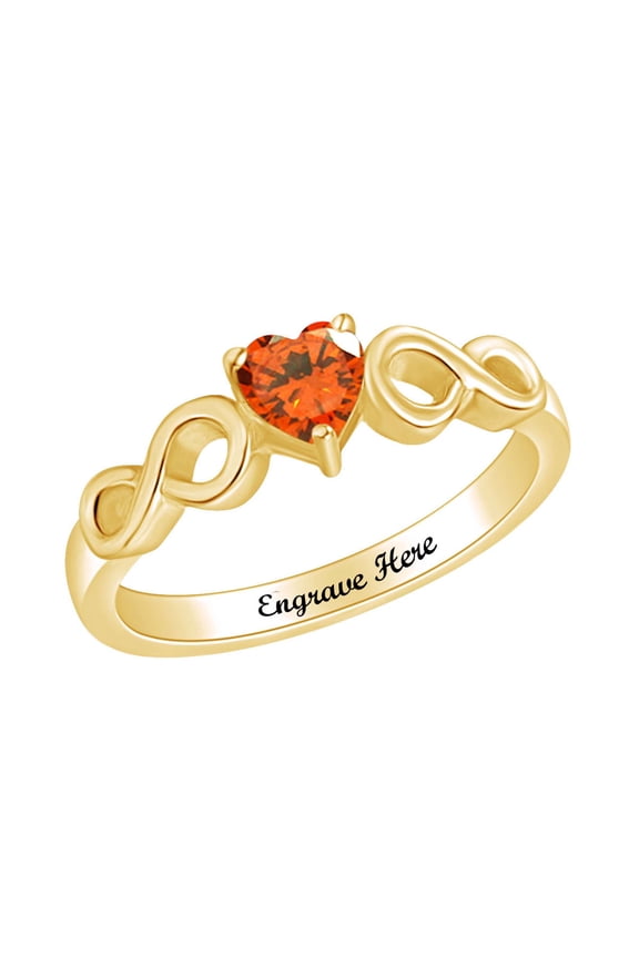 Personalized Heart Shape Simulated Citrine Infinity Heart Promise Ring In 14k Yellow Gold Over Sterling Silver Ring Size-9