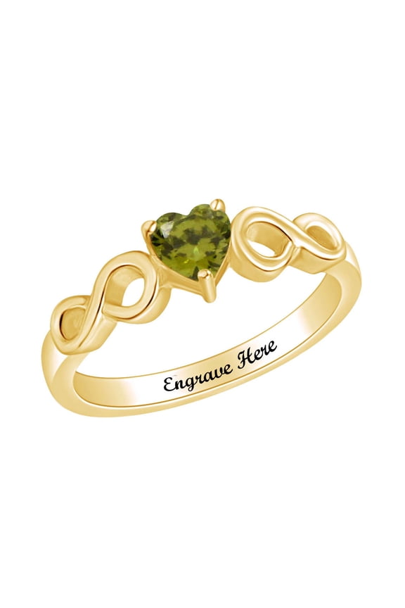 Personalized Heart Shape Simulated Peridot Infinity Heart Promise Ring In 14k Yellow Gold Over Sterling Silver Ring Size-10