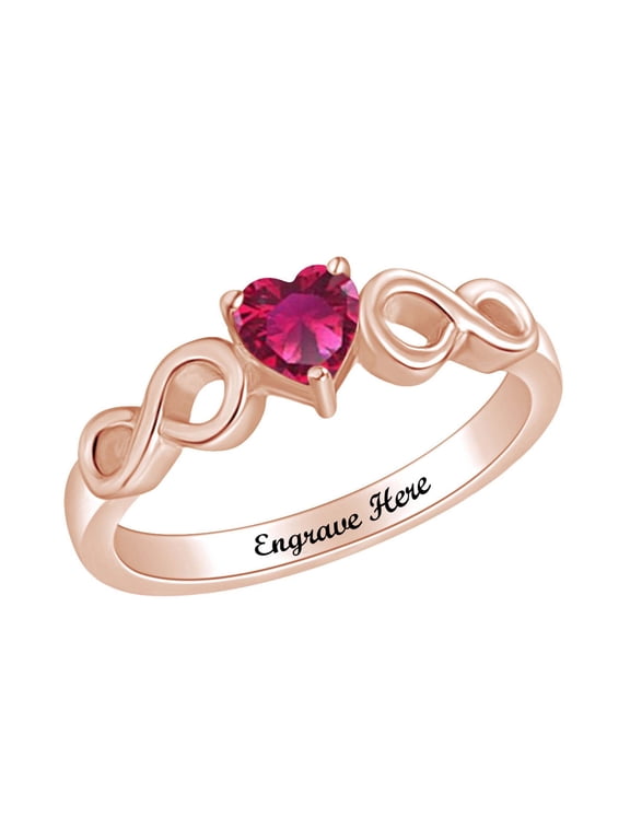 Personalized Heart Shape Simulated Ruby Infinity Heart Promise Ring in 14k Rose Gold over Sterling Silver-5