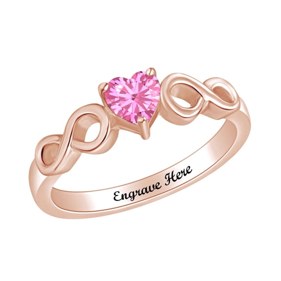 AFFY Personalized Heart Shape Simulated Tourmaline Infinity Heart Promise Ring In 14k Rose Gold Over Sterling Silver Ring Size-5