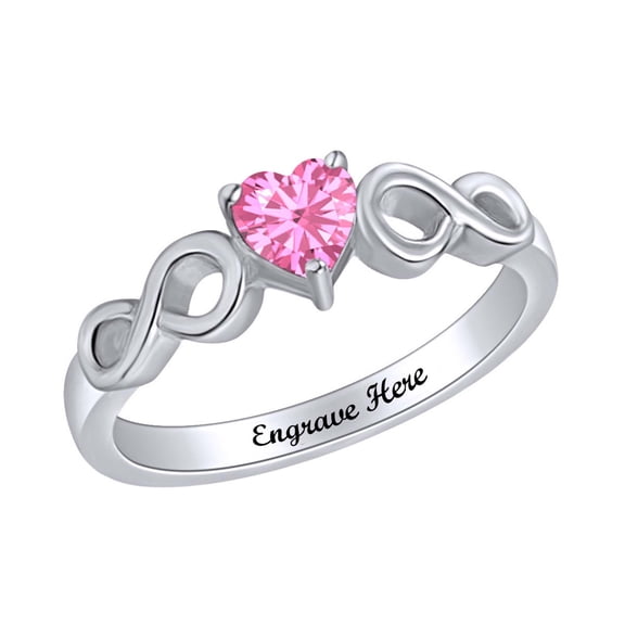 AFFY Personalized Heart Shape Simulated Tourmaline Infinity Heart Promise Ring In 14k White Gold Over Sterling Silver Ring Size-6
