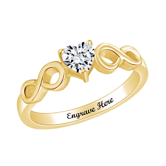 AFFY Personalized Heart Shape White Cubic Zirconia Infinity Heart Promise Ring In 14k Yellow Gold Over Sterling Silver Ring Size-8.5