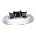thumbnail image 1 of AFFY Princess Cut Black Natural Diamond Three Stone Ring in 10k White Gold, 1 of 1