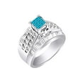 thumbnail image 1 of AFFY Princess Cut Simulated Aquamarine & White Cubic Zirconia Solitaire Ring In 925 Sterling Silver (1 cttw) Ring Size-10, 1 of 1