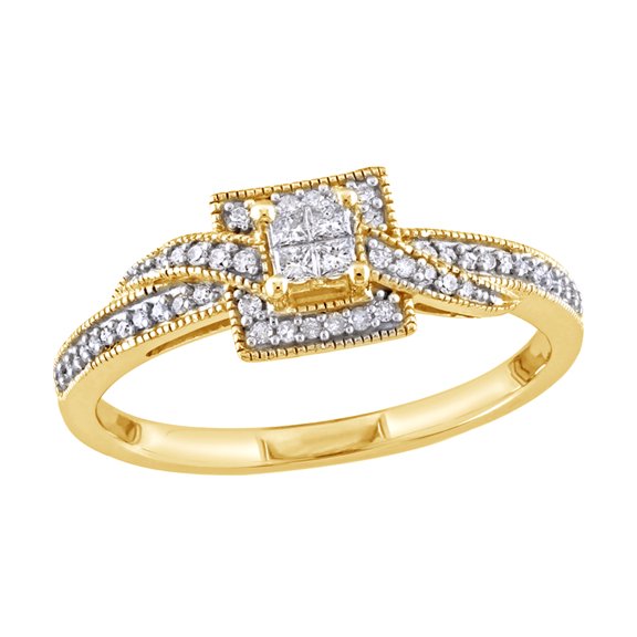 AFFY Princess Cut White Diamond Promise Ring in 10k Yellow Gold