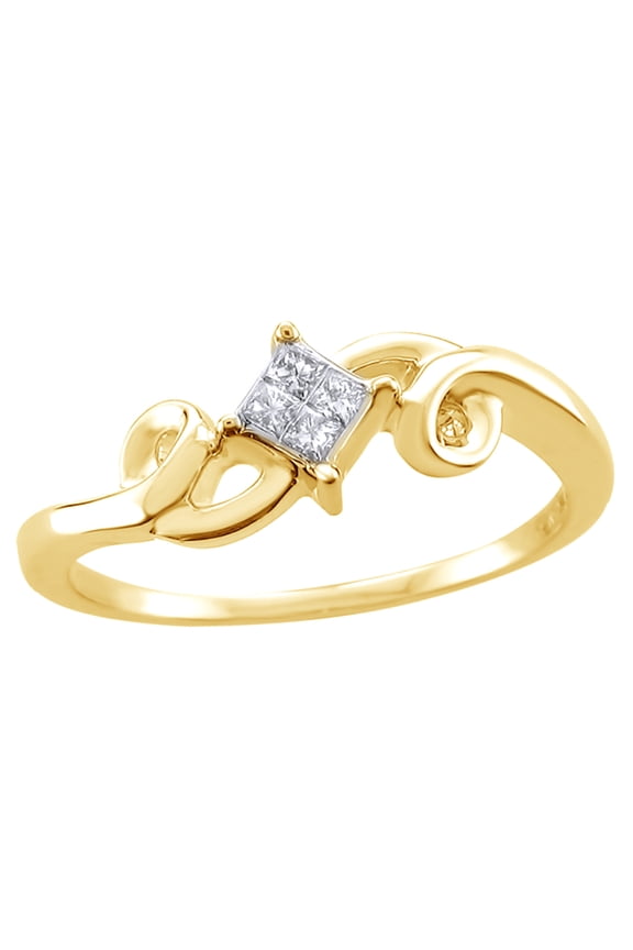 Princess Cut White Natural Diamond Looping Promise Ring in 14k Yellow Gold