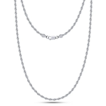 AFFY Rope Chain Necklace for Women and Men Italian Crafted 1.8mm Twisted Chain 18 Inch 14K White Gold Over 925 Sterling Silver with Lobster Claw Clasp