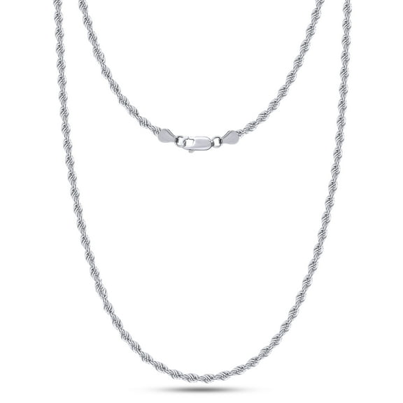 AFFY Rope Chain Necklace for Women and Men Italian Crafted 1.8mm Twisted Chain 18 Inch 14K White Gold Over 925 Sterling Silver with Lobster Claw Clasp