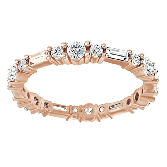 AFFY Round & Baguette Cut White Natural Diamond Full Eternity Band Rind In 14K Solid Rose Gold (0.87 Ct) By