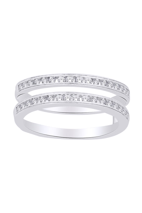 Round Cut (0.4 Cttw) White Diamond Enhancer Ring Guard In 14K Solid White Gold