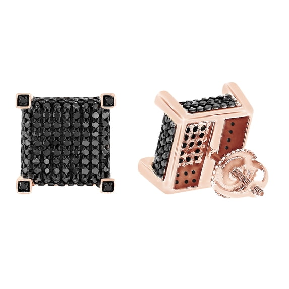 AFFY Round Cut Black Natural Diamond Stud Earrings In 10K Solid Rose Gold (1.31 Ct)