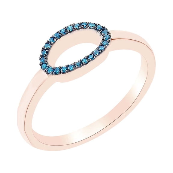 AFFY Round Cut Blue Natural Diamond Accent Stackable 0 Number Ring In 14k Rose Gold Over Sterling Silver-5.5