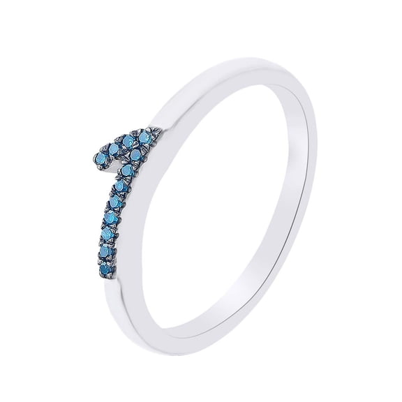 AFFY Round Cut Blue Natural Diamond Accent Stackable 1 Number Ring In 14k White Gold Over Sterling Silver-14