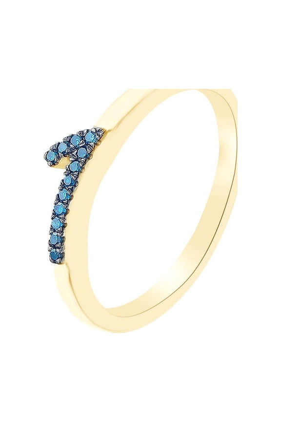 Round Cut Blue Natural Diamond Accent Stackable 1 Number Ring In 14k Yellow Gold Over Sterling Silver-7.5