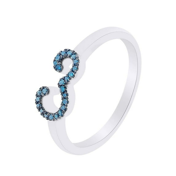 AFFY Round Cut Blue Natural Diamond Accent Stackable 3 Number Ring In 14k White Gold Over Sterling Silver-11