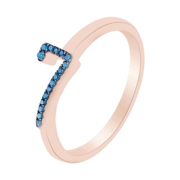 AFFY Round Cut Blue Natural Diamond Accent Stackable 7 Number Ring In 14k Rose Gold Over Sterling Silver-4.5