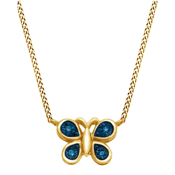 AFFY Round Cut Blue Natural Diamond Tiny Butterfly Pendant Necklace In 925 Sterling silver