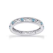 AFFY Round Cut Blue Simulated Aquamarine Stackable Ring in 14K White Gold Over Sterling Silver-6