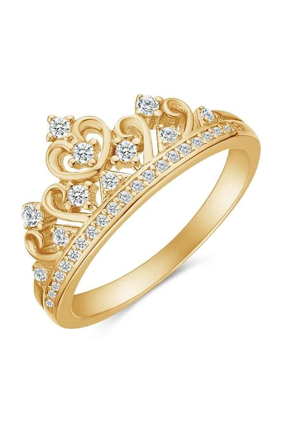 Round Cut Created Moissanite Princess Crown Ring in 14k Yellow Gold Over Sterling Silver Gift For Her, Size -7.5