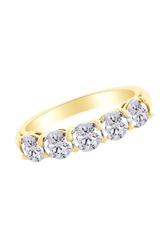 Round Cut Cubic Zirconia Five Stone Band Ring in 14k Yellow Gold Over Sterling Silver (1.6 3 Cttw)