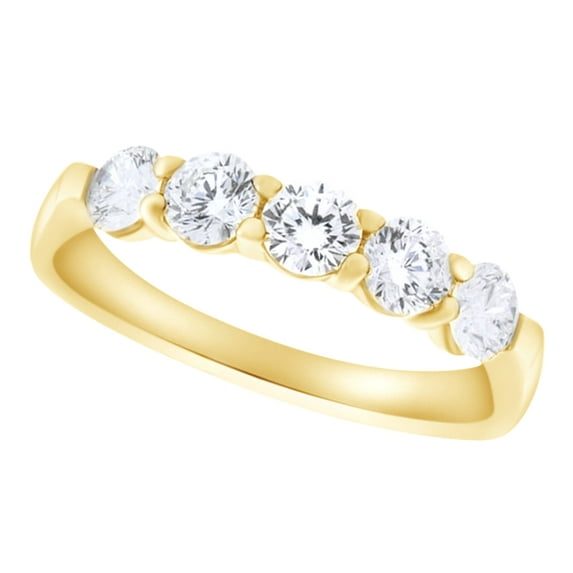 AFFY Round Cut Cubic Zirconia Five Stone Band Ring in 14k Yellow Gold Over Sterling Silver