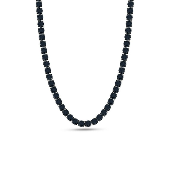 AFFY Round Cut Lab Created Black Moissanite 4MM Width Tennis Chain Necklace For Men Women In 14K Black Rhodium Plated 925 Sterling Silver, (VVS1 Clarity, 19.35 CT), Length - 15"