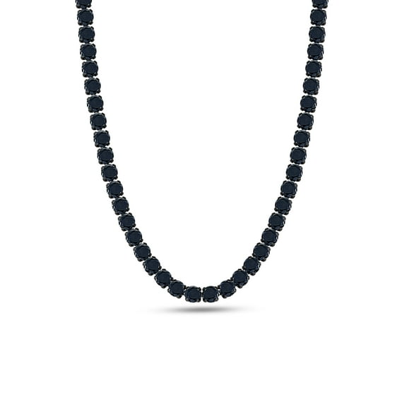 AFFY Round Cut Lab Created Black Moissanite 5MM Width Tennis Chain Necklace For Men Women In 14K Black Rhodium Plated 925 Sterling Silver, (VVS1 Clarity, 30.50 CT), Length - 15"