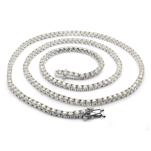 AFFY Round Cut Lab Created Moissanite 4MM Width Tennis Chain Necklace For Men Women In 14K White Gold Plated 925 Sterling Silver, (VVS1 Clarity, 20.40 CT), Length - 15"