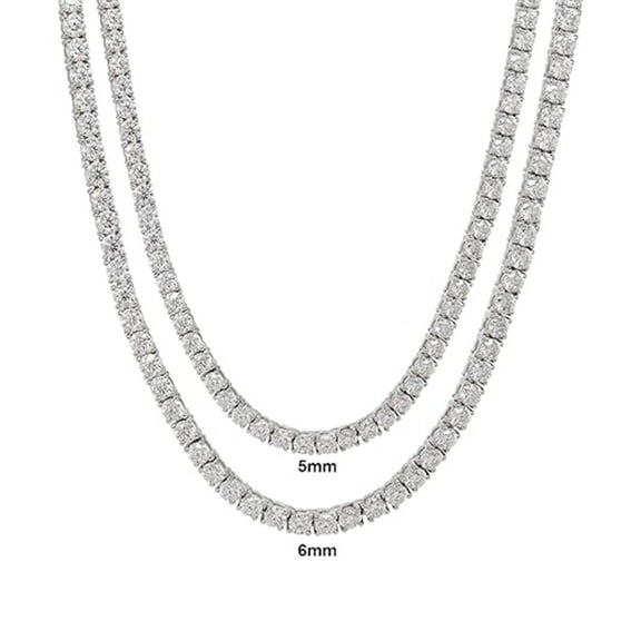 AFFY Round Cut Lab Created Moissanite 5MM Width Tennis Chain Necklace For Men Women In 14K White Gold Plated 925 Sterling Silver, (VVS1 Clarity, 32.10 CT), Length - 15"