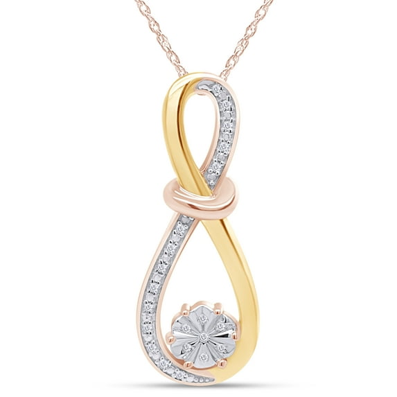 AFFY Round Cut Natural Diamond Accent Two Tone Flower Infinity Pendant Necklace Jewelry For Women's In 14K Rose Gold Over Sterling Silver, 18" Chain (0.07 Cttw, I2-I3 Clarity)