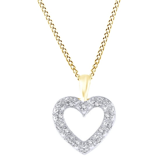 AFFY Round Cut Natural Diamond Heart Pendant Necklace in 14k Yellow Gold Over Sterling Silver