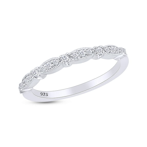 AFFY Round Cut Natural Diamond Vintage Style Wedding Band in 14K White Gold Over Sterling Silver (0.14 Cttw), Ring Size-4