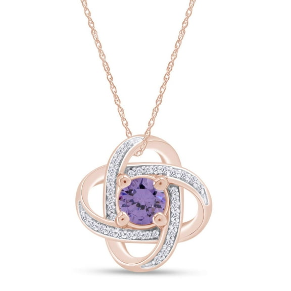 AFFY Round Cut Simulated Alexandrite & White CZ Inter Woven Pendant Necklace in 14k Rose Gold Over Sterling Silver