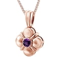 thumbnail image 1 of AFFY Round Cut Simulated Amethyst Clover Solitaire Pendant Necklace In 14k Solid Rose Gold (0.15 Cttw), 1 of 1