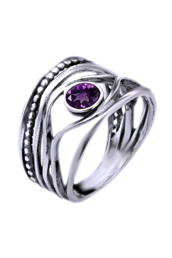 Round Cut Simulated Amethyst Fashion Ring In 14k White Gold Over Sterling Silver (0.5 Cttw)