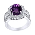 thumbnail image 1 of AFFY Oval Cut Simulated Amethyst & White CZ 14k White Gold Over Sterling Silver Vintage Style Engagement Ring, 1 of 1