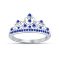 thumbnail image 1 of AFFY Round Cut Simulated Blue Sapphire Princess Crown Ring In 14k White Gold Over Sterling Silver Ring Size-6, 1 of 6