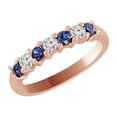 thumbnail image 1 of AFFY Round Cut Simulated Blue Sapphire & White Natural Diamond Wedding Engagement Ring In 14k Rose Gold (0.6 cttw)With Ring Size:-13, 1 of 2