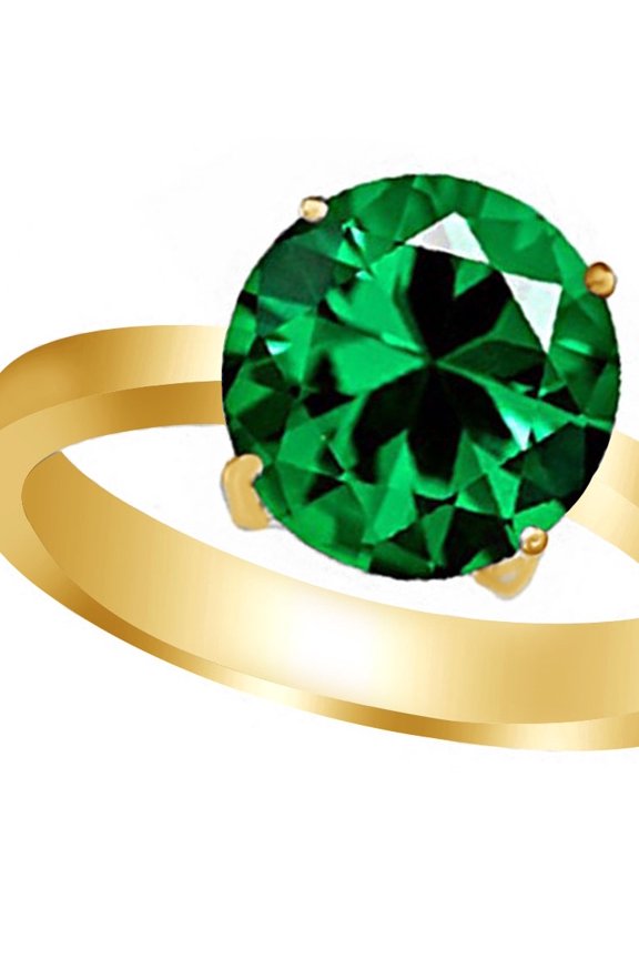 Round-Cut Simulated Emerald May Birthstone Solitaire Ring In 14K Yellow Gold Over Sterling Silver (3.25 Cttw)